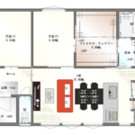 22坪｜必要なものが全てそろう、究極の家事導線を持つ2LDK平屋間取りプラン