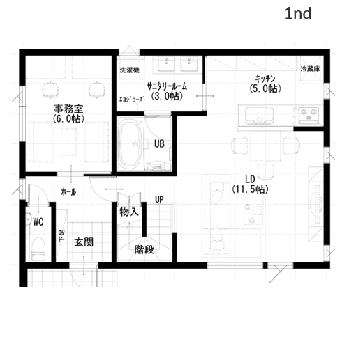 18坪｜事務所(オフィス)併用デザイン住宅の間取りプラン  no.01