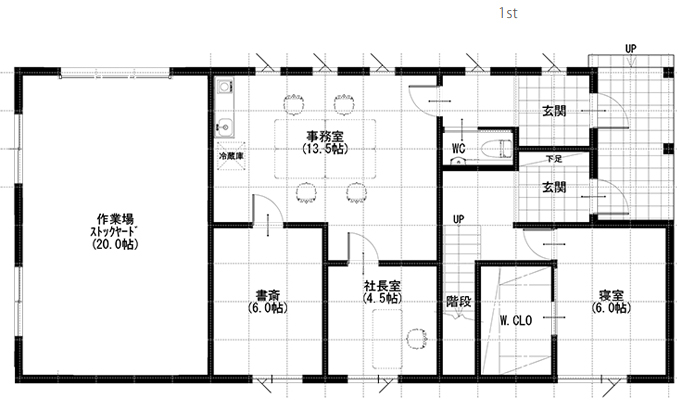 34坪｜事務所(オフィス)併用デザイン住宅の間取りプラン no.02
