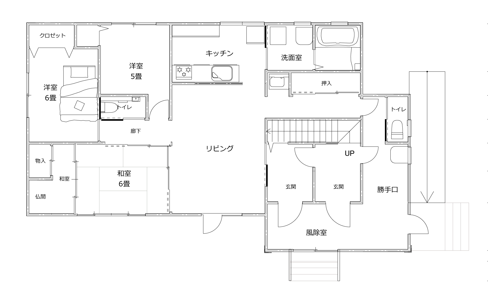 60.75坪｜靴のままトイレや洗濯場が使える間取りプラン 二世帯住宅